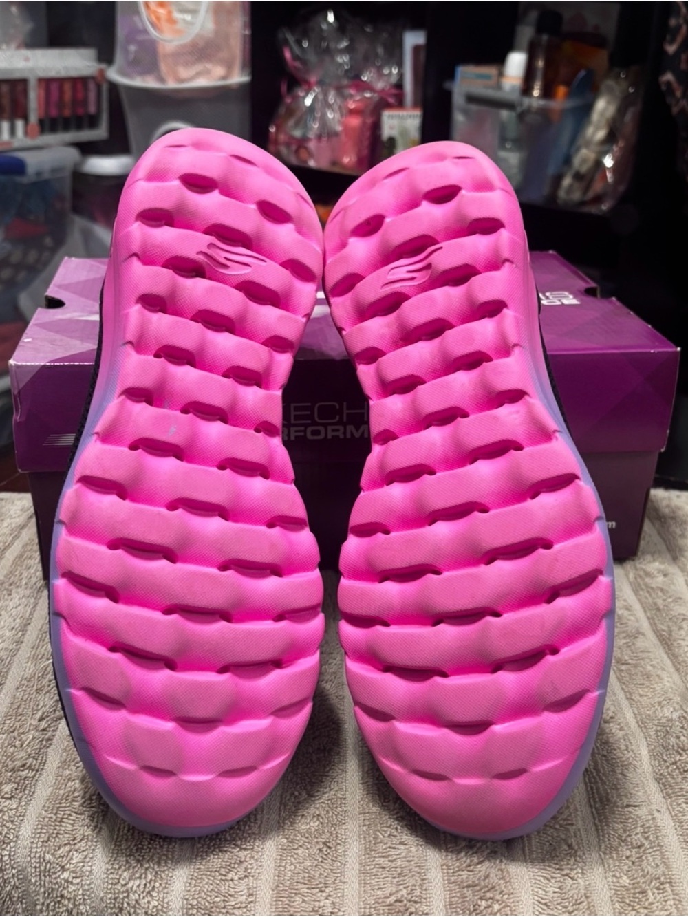 Skechers Women's Black Slip-On Sneakers with Pink and Lavender Gradient Sole - Picture 7 of 10